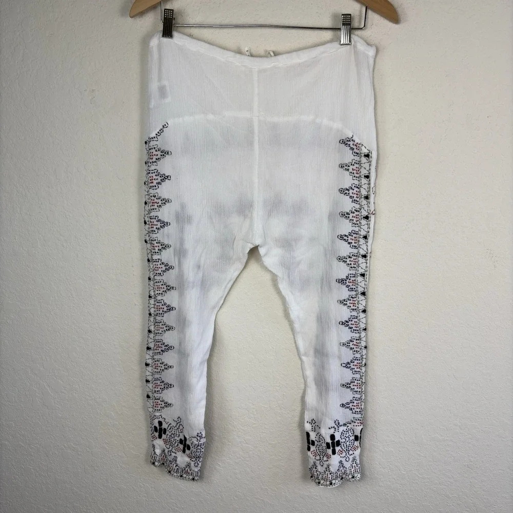 Y2k Free People M Harem Pants Jogger Drawstring Embroidered Gauze Southwestern